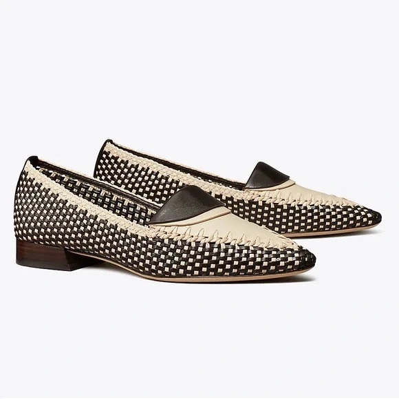 NEW TORY BURCH Envelope Loafer Woven Raffia Coco/New Cream US 8 - Picture 1 of 14